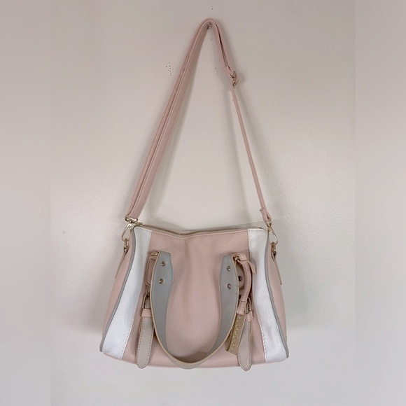 Cesca Elegant Pink and White Women's Handbag with gold accents - Picture 1 of 16